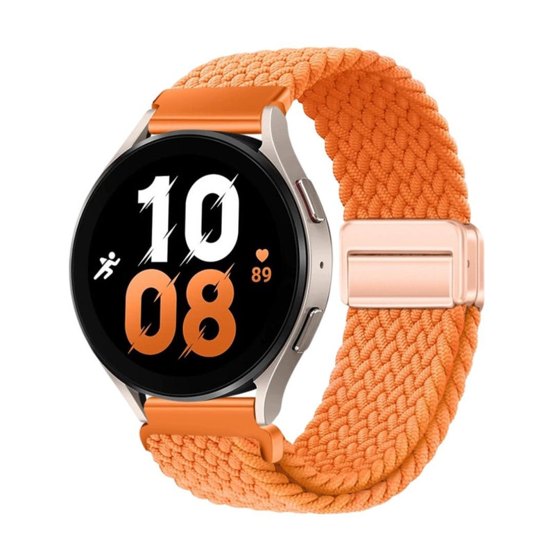 Bracelet magnétique orange en nylon tressé pour Huawei Watch, modèle Goju, boucle métallique rose gold.