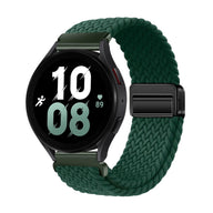 Bracelet magnétique vert foncé en nylon tressé pour montre Huawei Watch avec fermoir noir.
