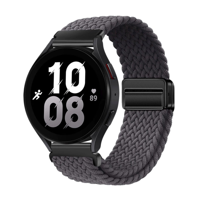 Bracelet magnétique gris foncé en nylon tressé pour Huawei Watch avec boucle noire mate.