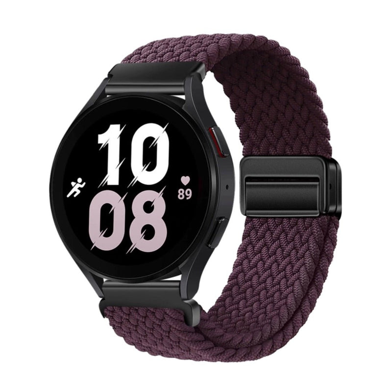 Bracelet magnétique en nylon tressé violet foncé pour Huawei Watch, ajustable et robuste.