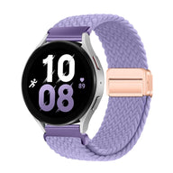 Bracelet magnétique tressé en nylon violet clair pour Huawei Watch, boucle métallique rose doré.