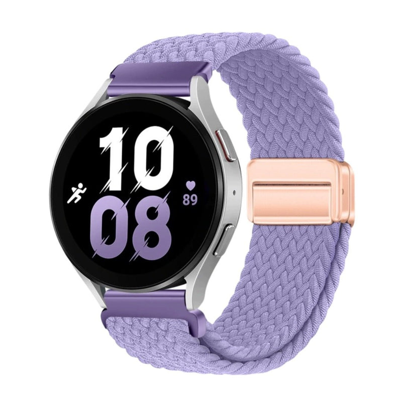 Bracelet magnétique tressé en nylon violet clair pour Huawei Watch, boucle métallique rose doré.