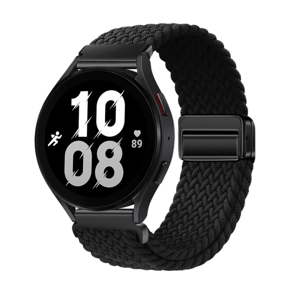 Bracelet magnétique tressé noir en nylon pour Huawei Watch modèle Goju, fermoir noir mat.