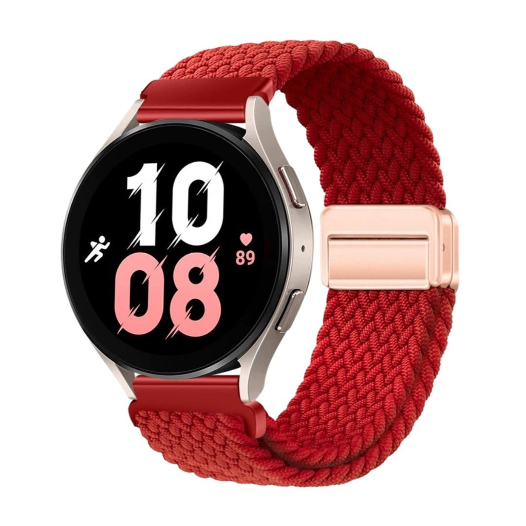 Bracelet magnétique tressé rouge pour Huawei Watch avec boucle en métal rosé.
