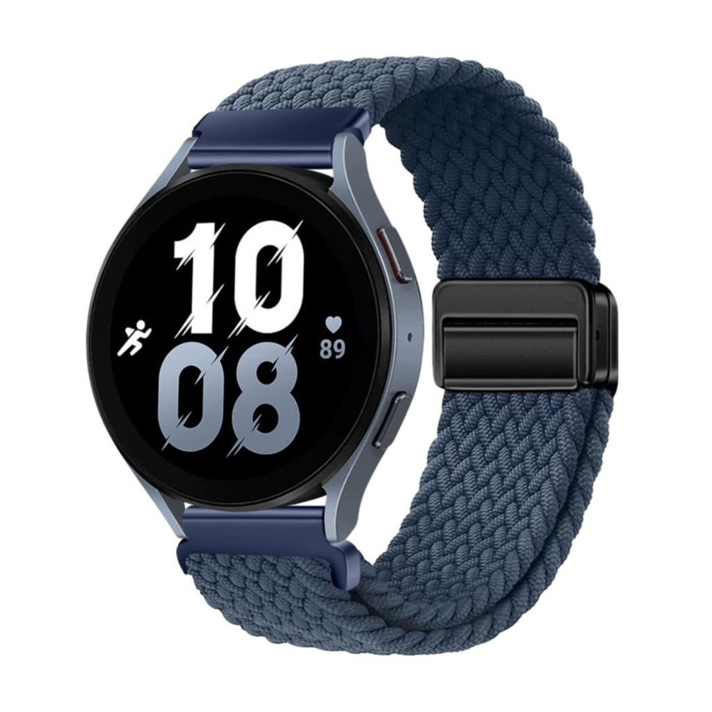 Bracelet magnétique en nylon tressé bleu marine compatible Huawei Watch, taille 44-46 mm.