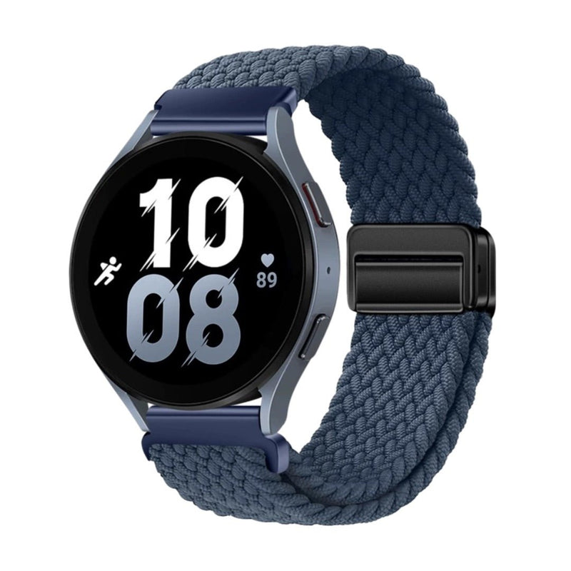 Bracelet magnétique en nylon tressé bleu marine compatible Huawei Watch, taille 44-46 mm.
