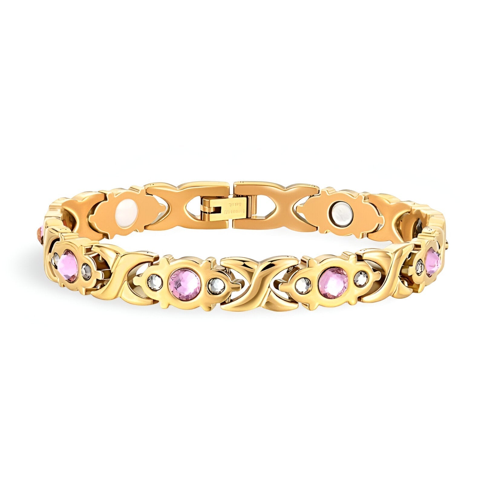 Bracelet magnétique serti de zirconium rose, en titane, pour femme, modèle Kari - La Boutique du Bracelet