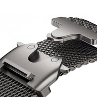 Bracelet maille milanaise en acier inoxydable gris avec fermoir tactique pour Apple Watch.