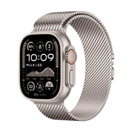 Bracelet maille milanaise en acier inoxydable argent pour Apple Watch avec fermoir tactique, finition titane.