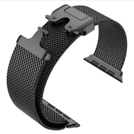 Bracelet maille milanaise noir en acier inoxydable avec fermoir tactique pour Apple Watch.