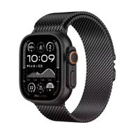 Bracelet maille milanaise noir en acier inoxydable pour Apple Watch avec fermoir tactique.