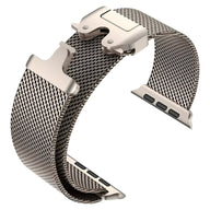 Bracelet maille milanaise en acier inoxydable gris foncé avec fermoir tactique robuste pour Apple Watch.