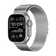 Bracelet maille milanaise en acier inoxydable argenté avec fermoir tactique pour Apple Watch.