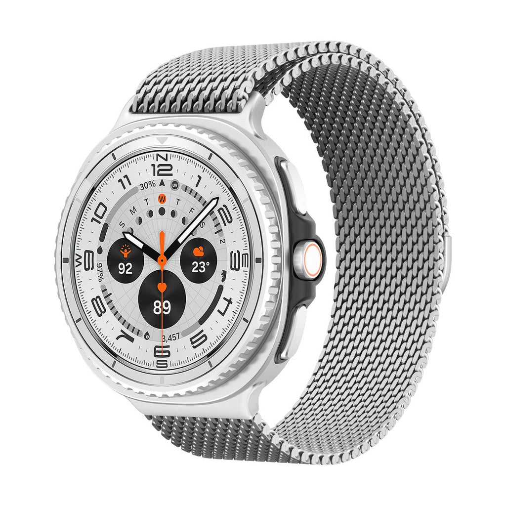 Bracelet maille milanaise en acier inoxydable argenté avec fermoir magnétique, pour Galaxy Watch 8 Ultra, style moderne et.