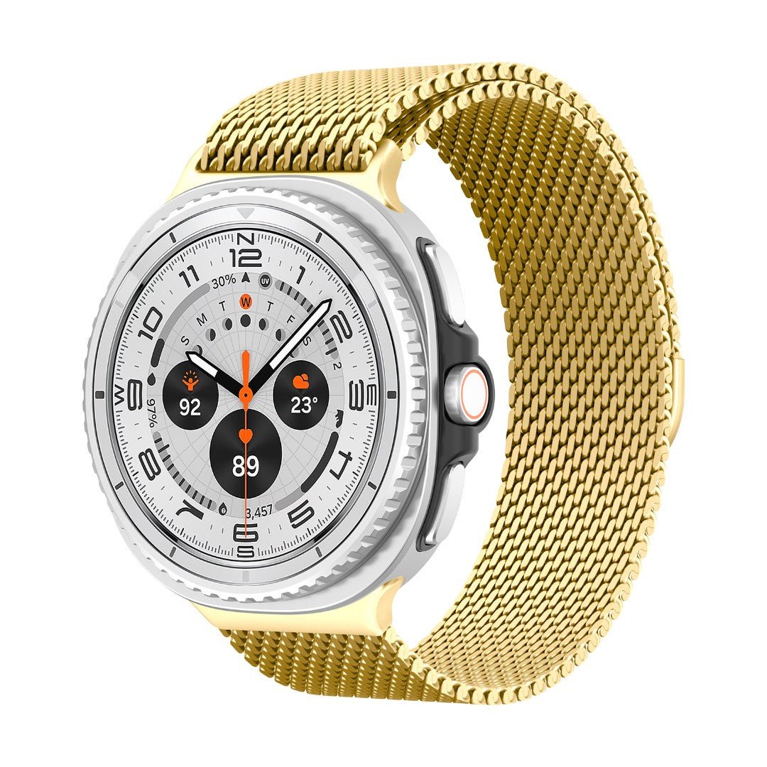 Bracelet maille milanaise doré en acier inoxydable épais avec fermoir magnétique pour Galaxy Watch.