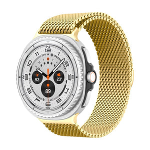 Bracelet maille milanaise doré en acier inoxydable épais avec fermoir magnétique pour Galaxy Watch.