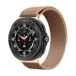 Bracelet maille milanaise rose doré en acier inoxydable avec fermoir magnétique pour Galaxy Watch 8 et Ultra, style élégant.