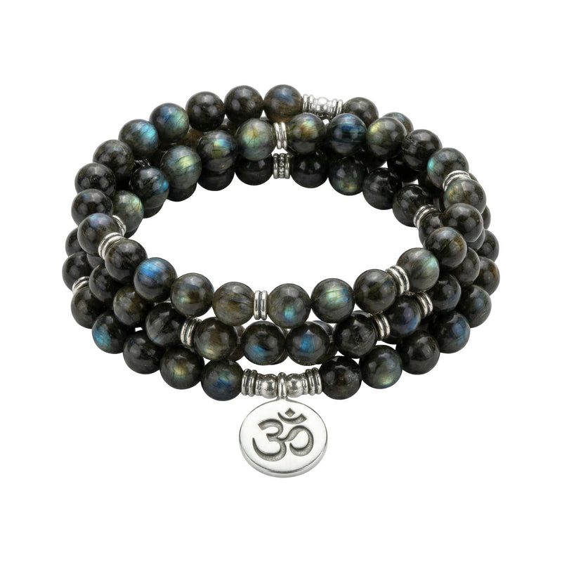 Bracelet mala tibétain en labradorite véritable, perles naturelles de méditation, bijou spirituel pour l'équilibre, talisman protecteur aux reflets bleutés, modèle Dawa