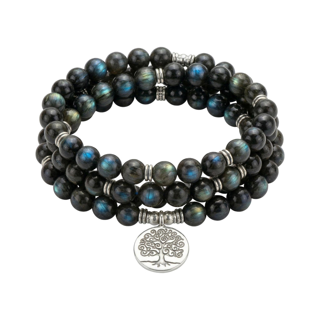Bracelet mala tibétain en labradorite véritable, perles naturelles de méditation, bijou spirituel pour l'équilibre, talisman protecteur aux reflets bleutés, modèle Dawa