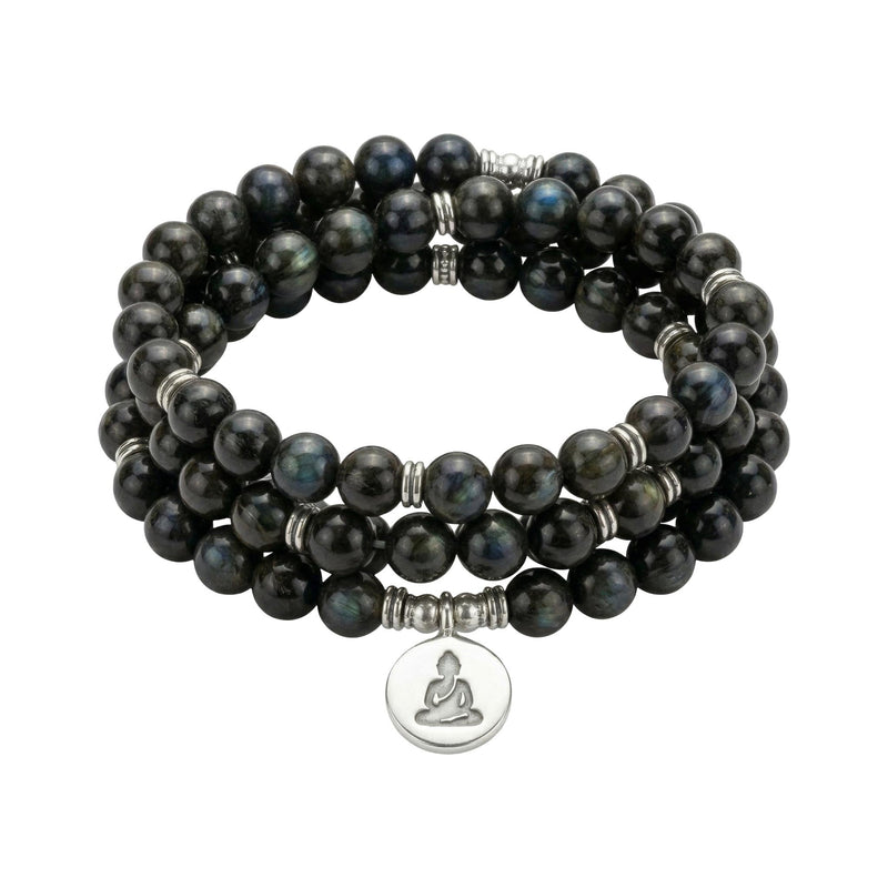 Bracelet mala tibétain en labradorite véritable, perles naturelles de méditation, bijou spirituel pour l'équilibre, talisman protecteur aux reflets bleutés, modèle Dawa