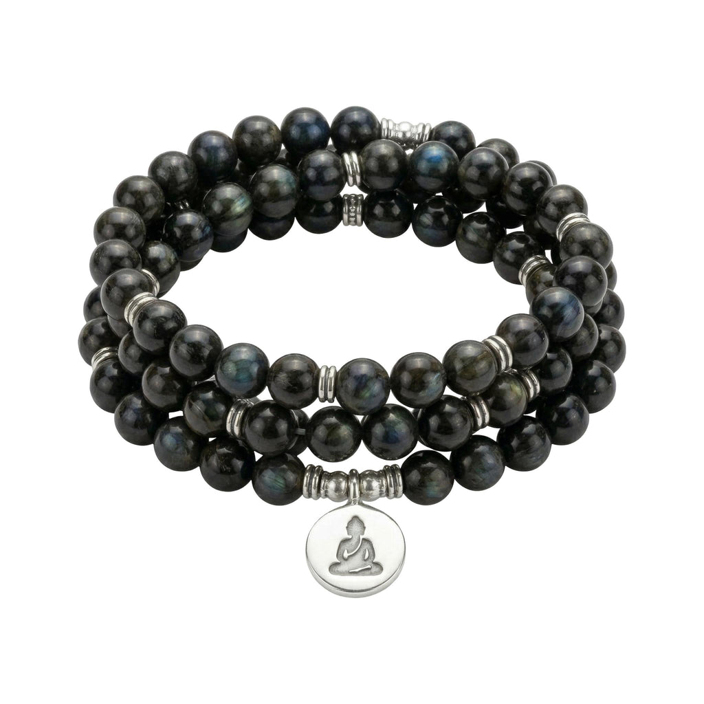 Bracelet mala tibétain en labradorite véritable, perles naturelles de méditation, bijou spirituel pour l'équilibre, talisman protecteur aux reflets bleutés, modèle Dawa