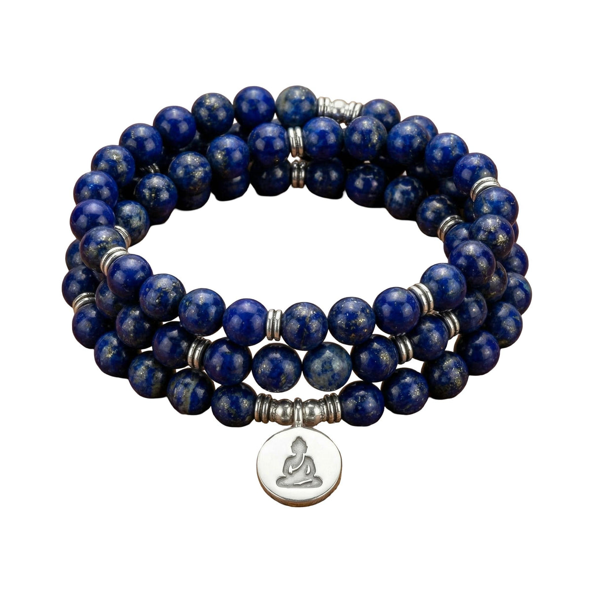Bracelet Mâla tibétain 108 perles en lapis lazuli, pendentif spirituel au choix, modèle Karma