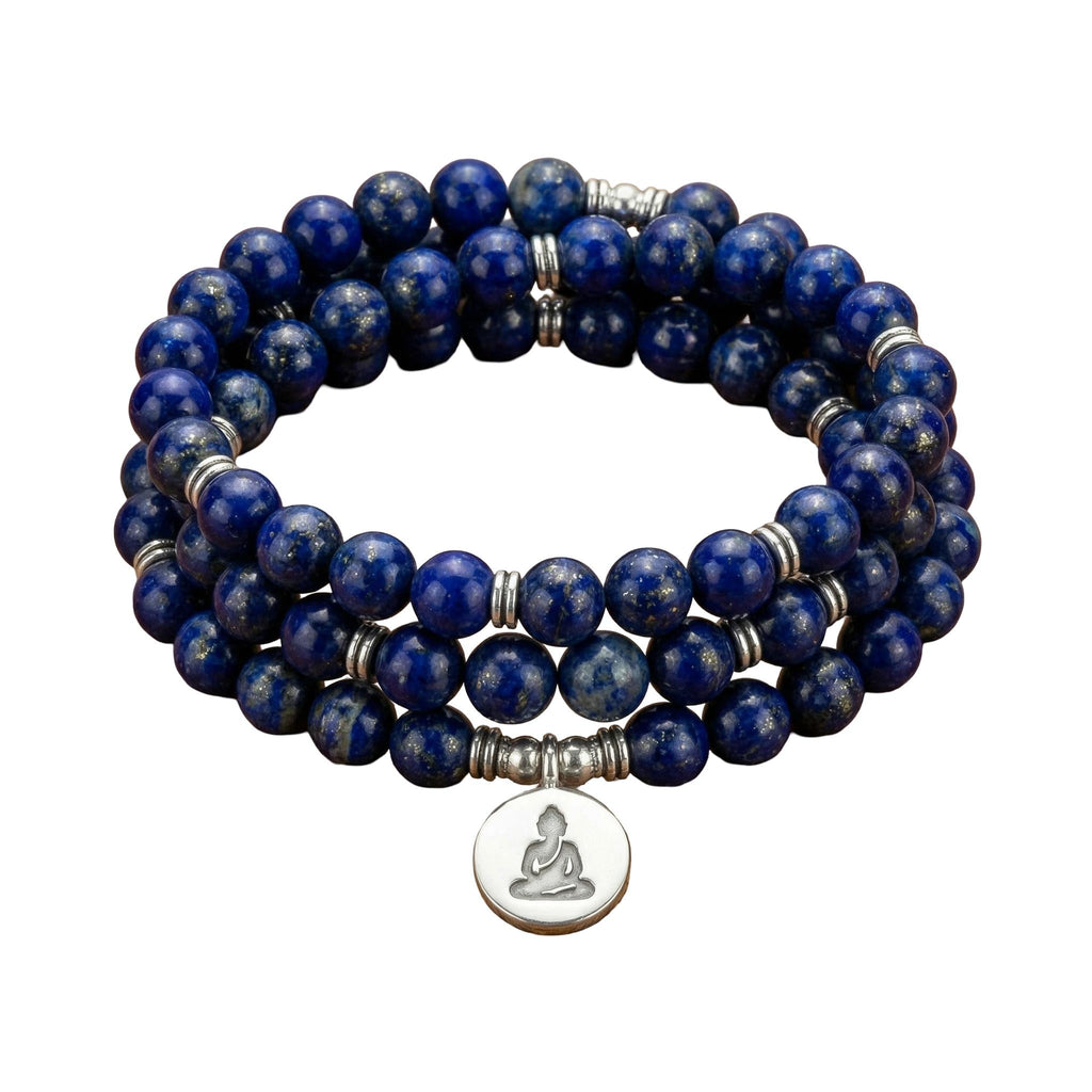 Pulseira Mâla tibetana em lápis-lazúli verdadeiro para meditação, joia de despertar budista, modelo Karma