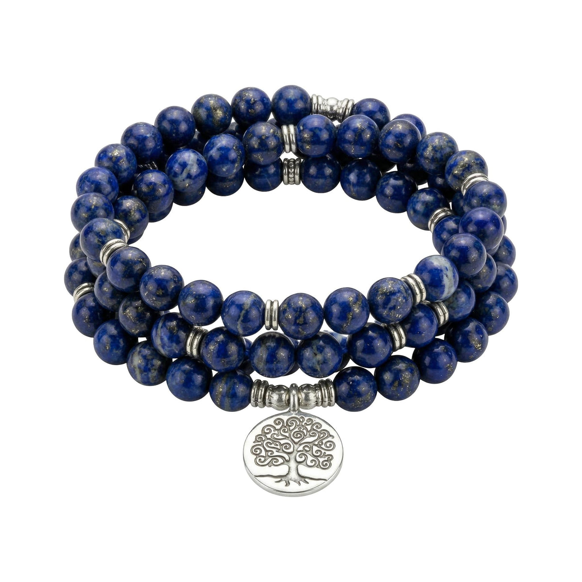 Bracelet Mâla tibétain 108 perles en lapis lazuli, pendentif spirituel au choix, modèle Karma