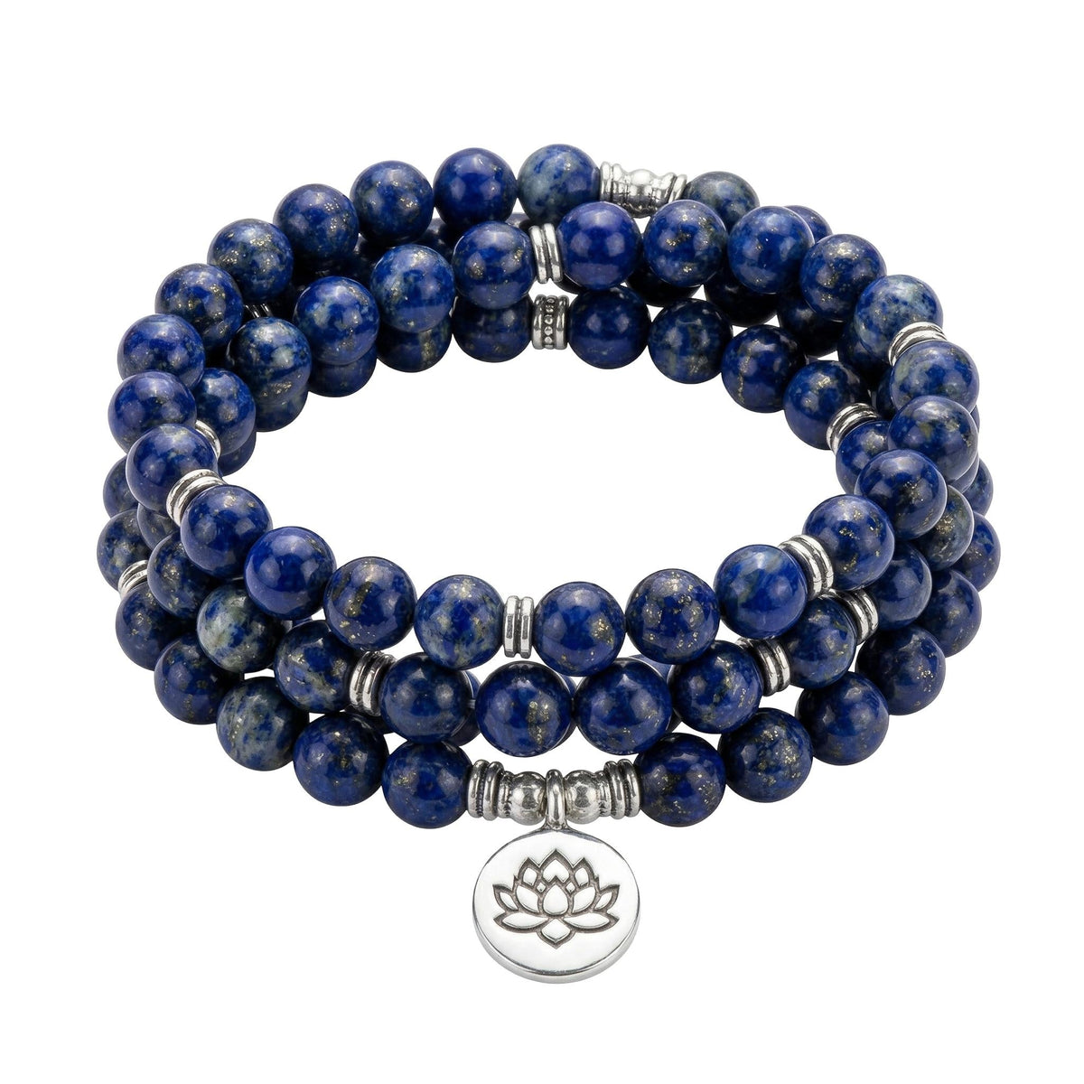 Bracelet Mâla tibétain 108 perles en lapis lazuli, pendentif spirituel au choix, modèle Karma