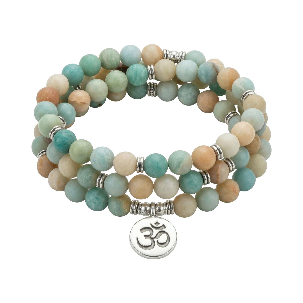 Bracelet Mâla tibétain en Amazonite, pendentif symbolique au choix, modèle Jinpa