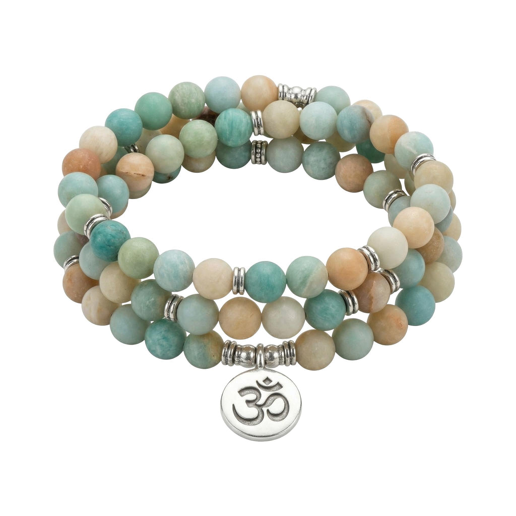 Bracelet Mâla Tibétain en Pierres Naturelles d'Amazonite, Bijou Élastique pour la Méditation, Accessoire de Poignet Apaisant, modèle Jinpa