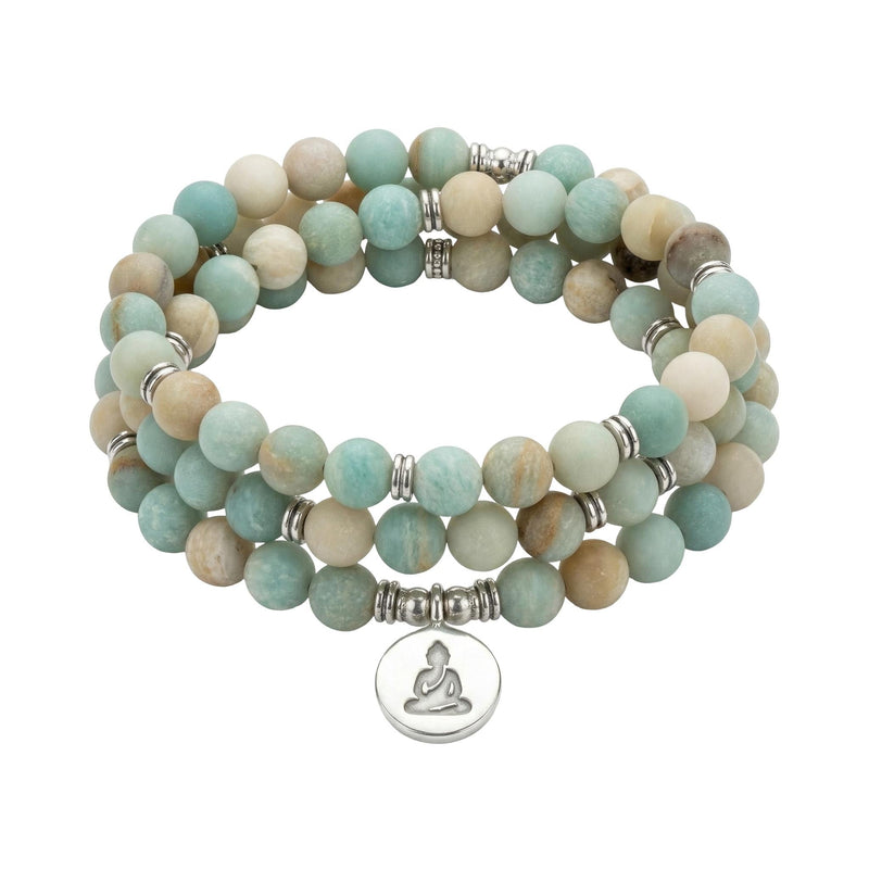 Bracelet Mâla Tibétain en Pierres Naturelles d'Amazonite, Bijou Élastique pour la Méditation, Accessoire de Poignet Apaisant, modèle Jinpa