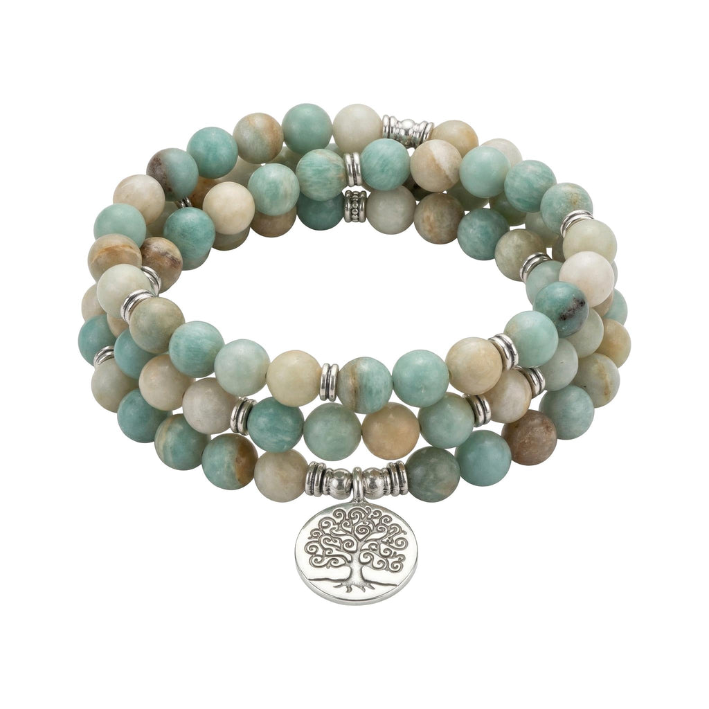 Bracelet Mâla Tibétain en Pierres Naturelles d'Amazonite, Bijou Élastique pour la Méditation, Accessoire de Poignet Apaisant, modèle Jinpa