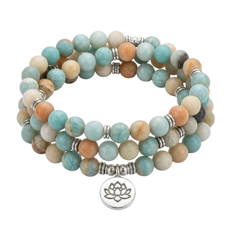 Bracelet Mâla Tibétain en Pierres Naturelles d'Amazonite, Bijou Élastique pour la Méditation, Accessoire de Poignet Apaisant, modèle Jinpa