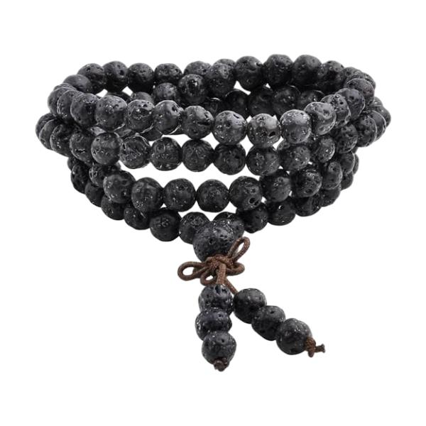 Bracelet Mâla tibétain, énergie en roche volcanique, perles rondes poreuses, équilibre et sérénité, modèle Nuba