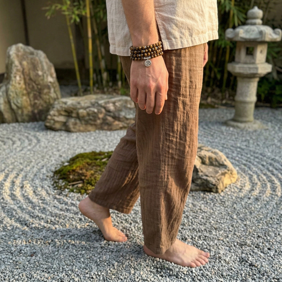 Bracelet mâla tibétain, perles en œil de tigre naturel, pendentif zen, bijou de méditation, modèle Menza