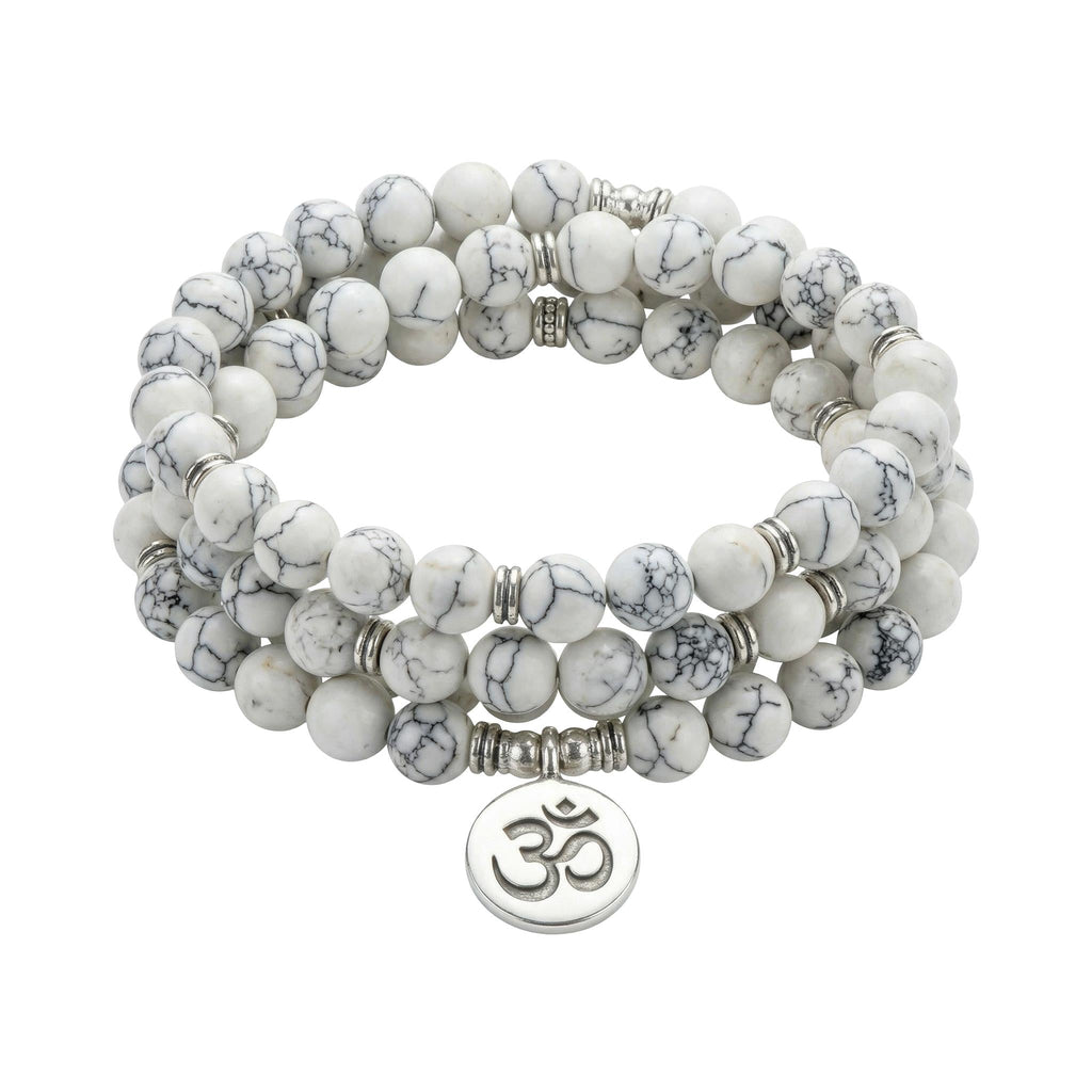 Tibetan Mala Bracelet, White Turquoise Beads, Meditation Jewelry, Spiritual Balance, Inner Harmony, Chewa Model