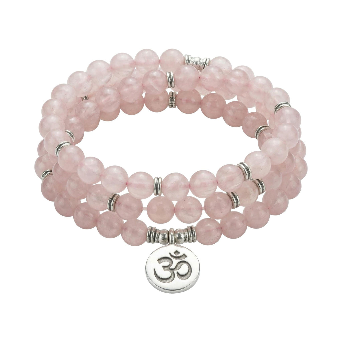 Tibetan Mala bracelet in natural Rose Quartz, symbolic pendant, Boshay model