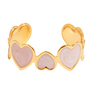 Bracelet manchette doré, cœur rose texturé, en acier inoxydable, modèle Alera - La Boutique du Bracelet