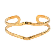 Bracelet manchette doré, double rang martelé tendance, en acier inoxydable, modèle Thalira - La Boutique du Bracelet