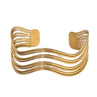 Bracelet manchette doré, effet ondulé multi - rangs, en acier inoxydable, modèle Rhyssa - La Boutique du Bracelet