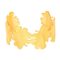 Bracelet manchette doré, feuilles monstera, en acier inoxydable, modèle Omelya - La Boutique du Bracelet