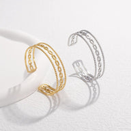 Bracelet manchette doré, maille marine, triple rang, en acier inoxydable, modèle Cynera - La Boutique du Bracelet