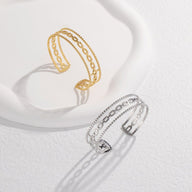 Bracelet manchette doré, maille marine, triple rang, en acier inoxydable, modèle Cynera - La Boutique du Bracelet