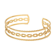 Bracelet manchette doré, maille marine, triple rang, en acier inoxydable, modèle Cynera - La Boutique du Bracelet