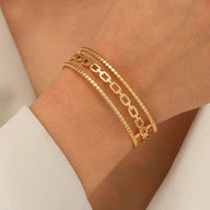 Bracelet manchette doré, maille marine, triple rang, en acier inoxydable, modèle Cynera - La Boutique du Bracelet