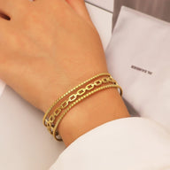 Bracelet manchette doré, maille marine, triple rang, en acier inoxydable, modèle Cynera - La Boutique du Bracelet