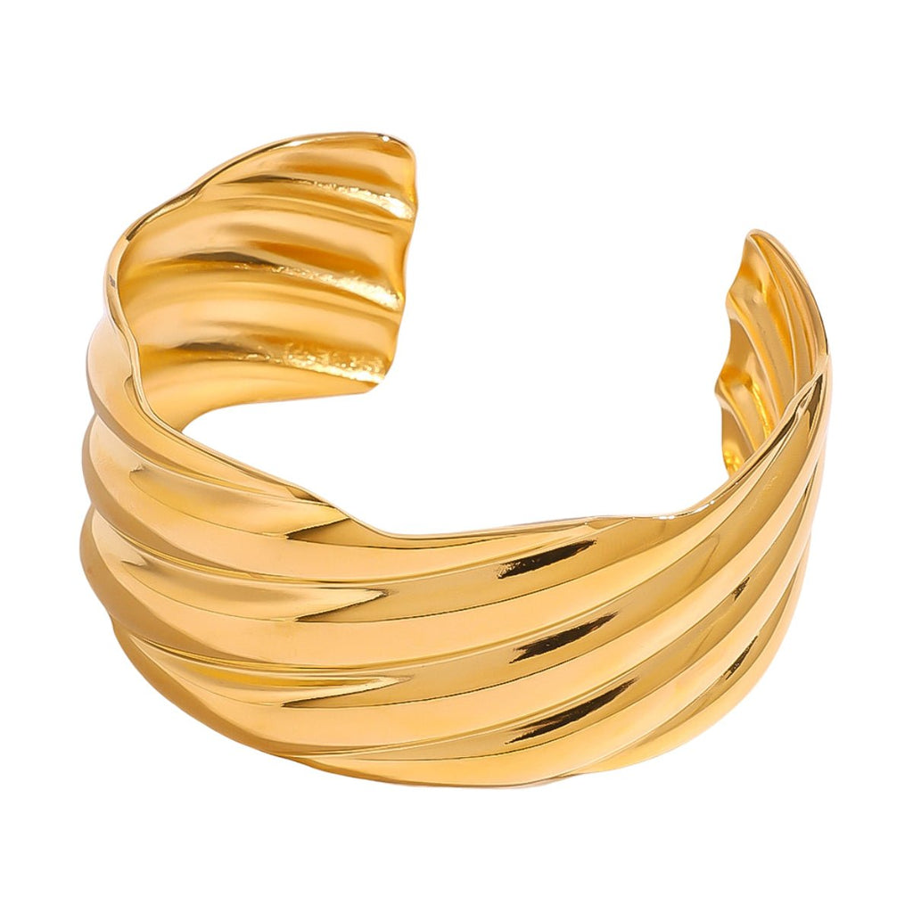 Bracelet manchette doré, vagues ondulées, en acier inoxydable, modèle Zorena - La Boutique du Bracelet