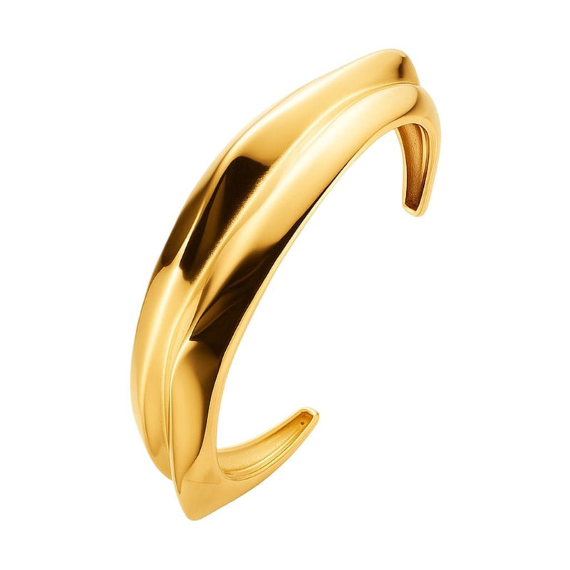 Bracelet manchette doré en acier inoxydable avec design fluide et courbes élégantes, style Y2K.