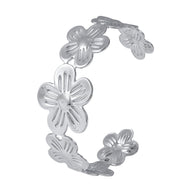 Bracelet manchette, en acier inoxydable, fleurs ciselées éclat raffiné, modèle Gentiane - La Boutique du Bracelet